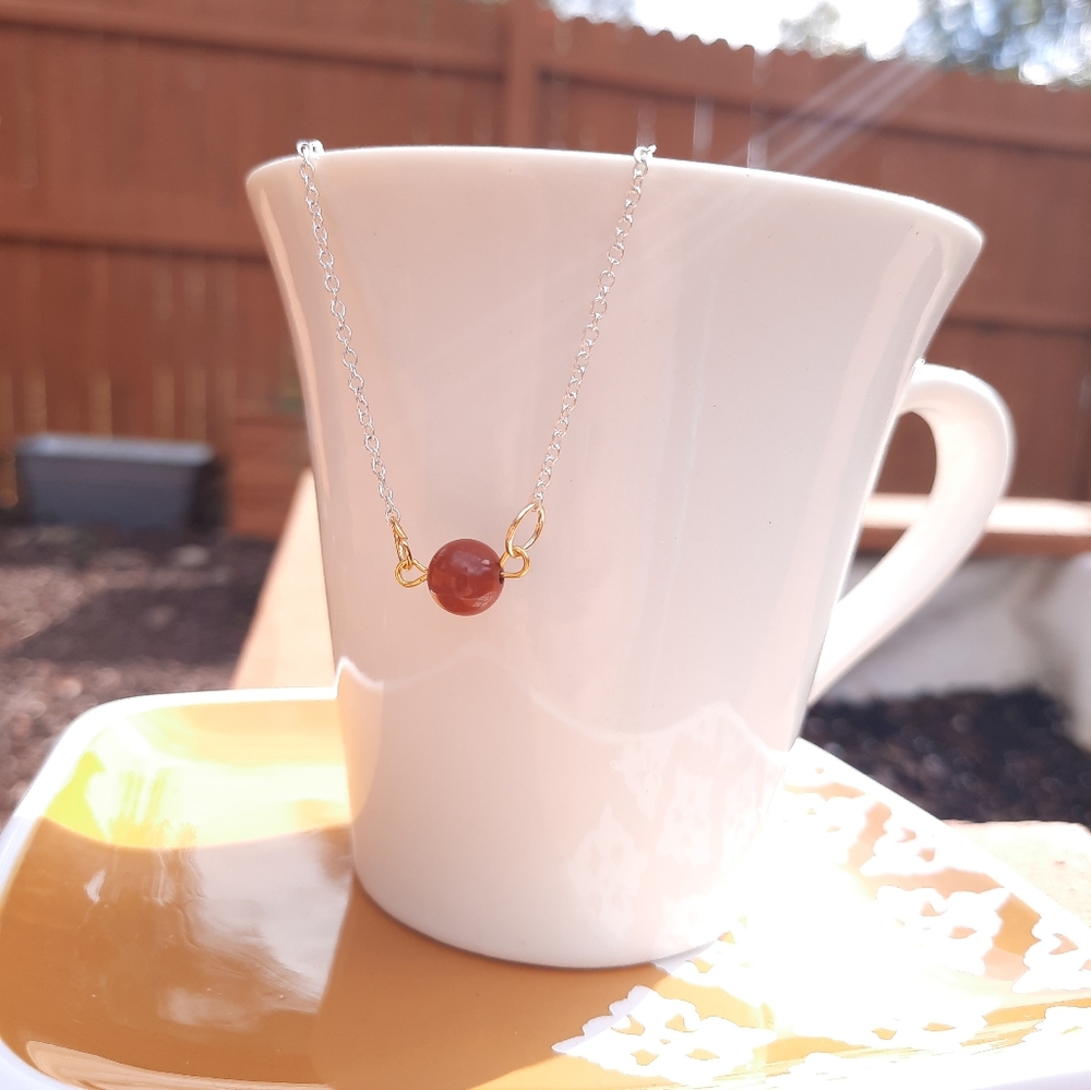 Red Jasper Stone Simple Two Tone Necklace